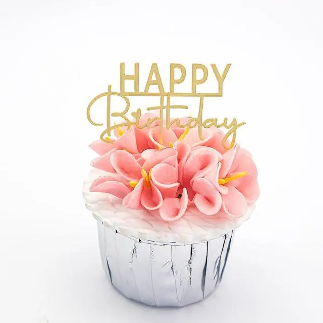 Alt view image 3 of 7 - Happy Birthday Cupcake Topper, Gold Mirror Acrylic, 12 Pieces | Mini Size Cake Topper, 2 Styles, Dessert Decorations, Gold Mirror Party Suppliers