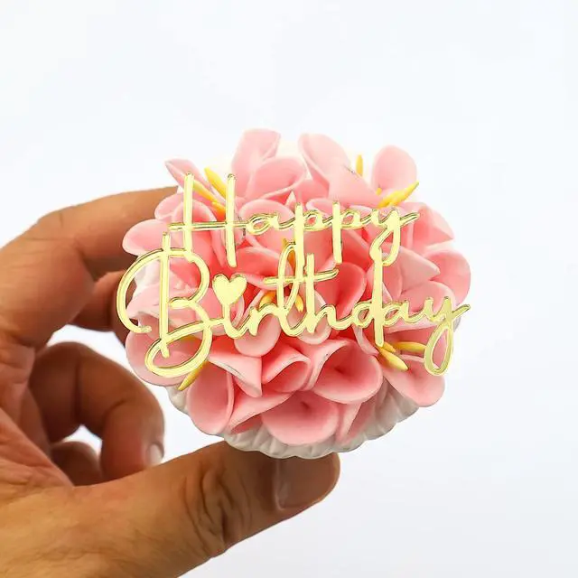 Alt view image 4 of 7 - Happy Birthday Cupcake Topper, Gold Mirror Acrylic, 12 Pieces | Mini Size Cake Topper, 2 Styles, Dessert Decorations, Gold Mirror Party Suppliers