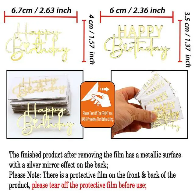 Alt view image 5 of 7 - Happy Birthday Cupcake Topper, Gold Mirror Acrylic, 12 Pieces | Mini Size Cake Topper, 2 Styles, Dessert Decorations, Gold Mirror Party Suppliers