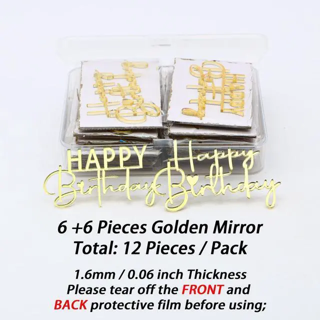 Alt view image 7 of 7 - Happy Birthday Cupcake Topper, Gold Mirror Acrylic, 12 Pieces | Mini Size Cake Topper, 2 Styles, Dessert Decorations, Gold Mirror Party Suppliers