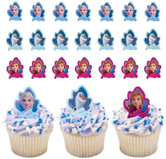 Main image of Frozen II Rings, Cupcake Decorations Featuring Elsa, Anna, And Olaf For Birthday And Christmas Celebrations - 24 Pack