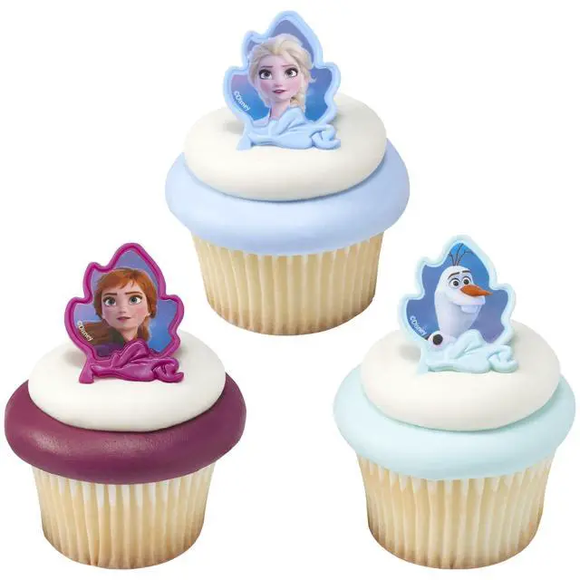 Alt view image 5 of 7 - Frozen II Rings, Cupcake Decorations Featuring Elsa, Anna, And Olaf For Birthday And Christmas Celebrations - 24 Pack
