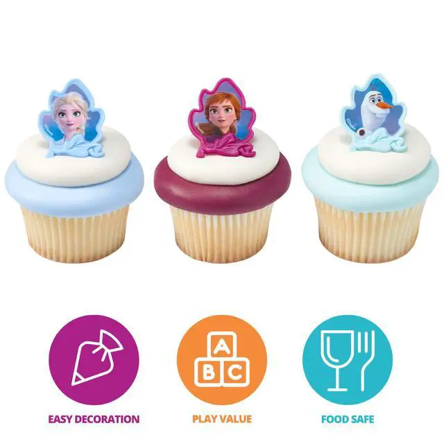Alt view image 3 of 7 - Frozen II Rings, Cupcake Decorations Featuring Elsa, Anna, And Olaf For Birthday And Christmas Celebrations - 24 Pack