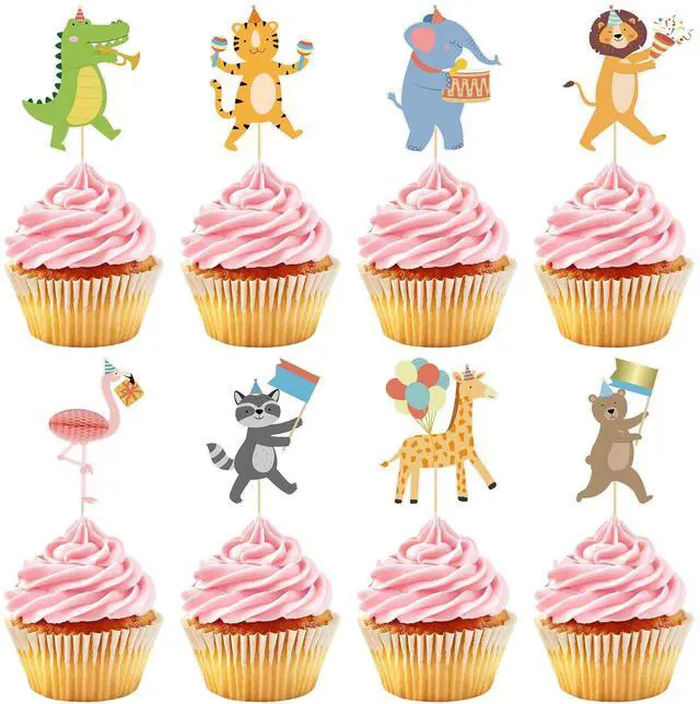 Main image of 40Pcs Safari Cupcake Toppers Animal Birthday Party Cake Decorations Animal Parade Cupcake Toppers for Kids Jungle Theme Baby Shower Zoo Wild Birthday Party Decorations Supplies
