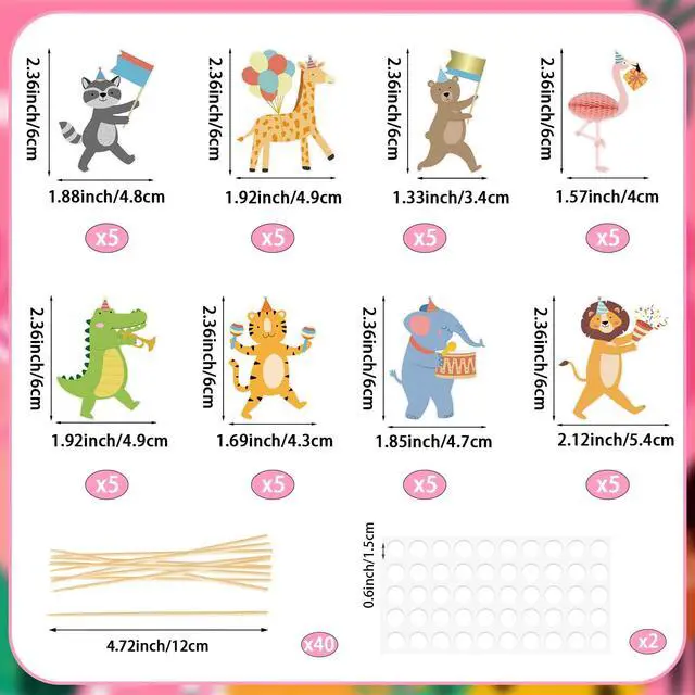 Alt view image 2 of 7 - 40Pcs Safari Cupcake Toppers Animal Birthday Party Cake Decorations Animal Parade Cupcake Toppers for Kids Jungle Theme Baby Shower Zoo Wild Birthday Party Decorations Supplies