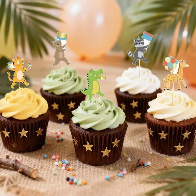 Alt view image 3 of 7 - 40Pcs Safari Cupcake Toppers Animal Birthday Party Cake Decorations Animal Parade Cupcake Toppers for Kids Jungle Theme Baby Shower Zoo Wild Birthday Party Decorations Supplies