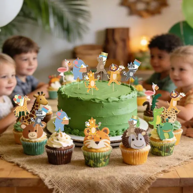 Alt view image 5 of 7 - 40Pcs Safari Cupcake Toppers Animal Birthday Party Cake Decorations Animal Parade Cupcake Toppers for Kids Jungle Theme Baby Shower Zoo Wild Birthday Party Decorations Supplies