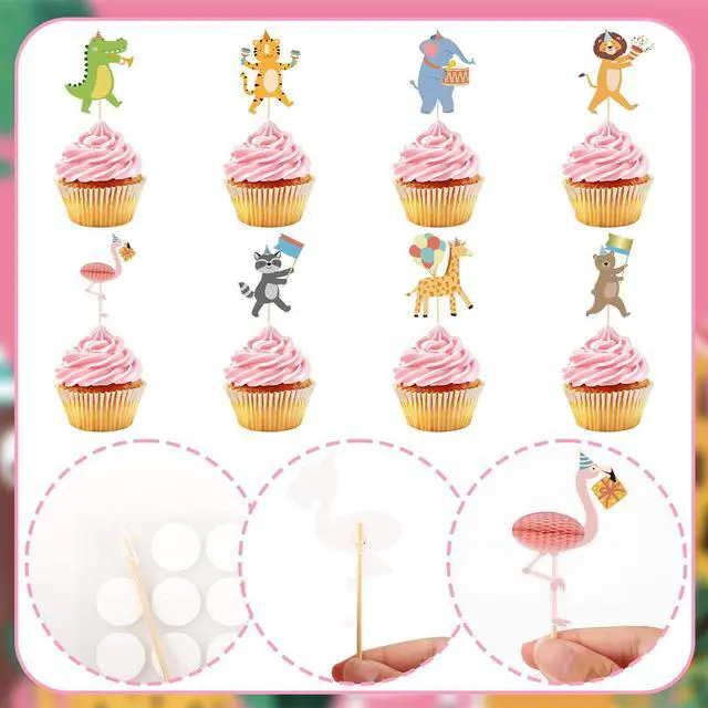 Alt view image 7 of 7 - 40Pcs Safari Cupcake Toppers Animal Birthday Party Cake Decorations Animal Parade Cupcake Toppers for Kids Jungle Theme Baby Shower Zoo Wild Birthday Party Decorations Supplies