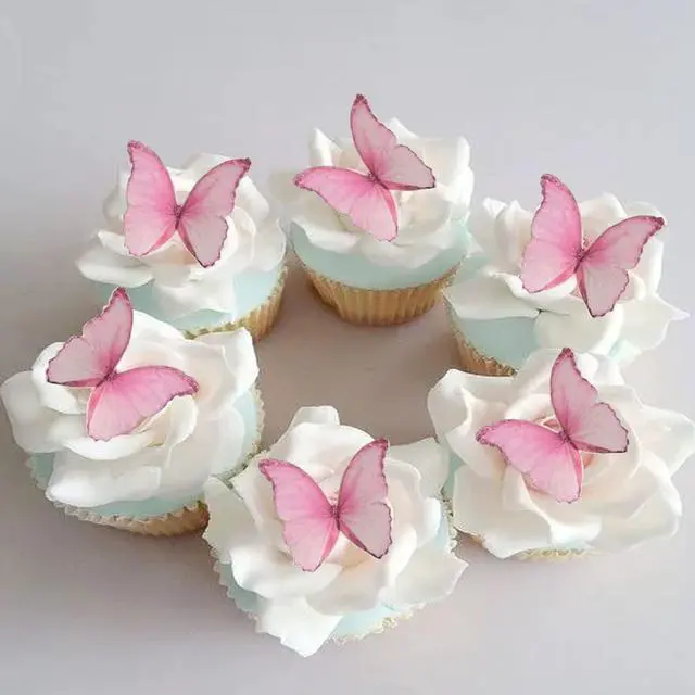 Main image of Edible Wafer Paper Butterflies Set of 48 Pink Cake Decorations, Cupcake Topper