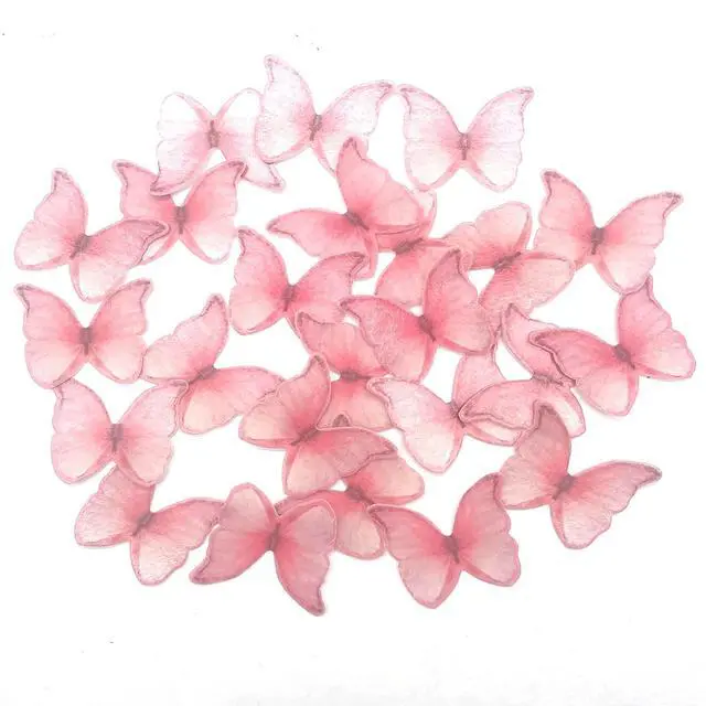 Alt view image 3 of 4 - Edible Wafer Paper Butterflies Set of 48 Pink Cake Decorations, Cupcake Topper
