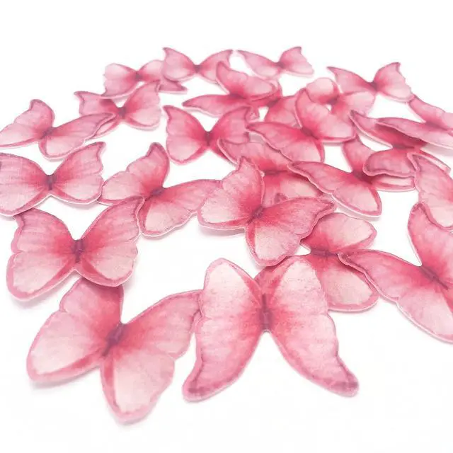 Alt view image 4 of 4 - Edible Wafer Paper Butterflies Set of 48 Pink Cake Decorations, Cupcake Topper