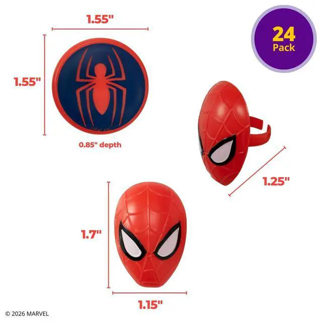 Alt view image 5 of 7 - Marvel's Spider-Man Spider and Mask Rings, Spider-Man Cupcake Decorations, Red and Blue Food Safe Cake Toppers 24 Pack