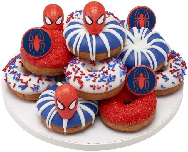 Alt view image 6 of 7 - Marvel's Spider-Man Spider and Mask Rings, Spider-Man Cupcake Decorations, Red and Blue Food Safe Cake Toppers 24 Pack