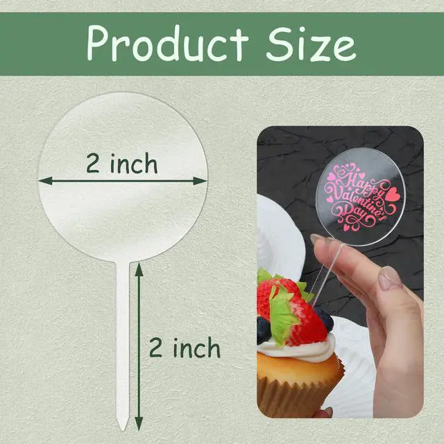 Alt view image 2 of 7 - Blank Acrylic Cupcake Toppers, 50 Packs Round Cupcake Topper with Sticks, DIY Dessert Table Cupcake Signs, Suitable for Birthdays, Weddings, Christmas, Baby Showers Cake Decoration