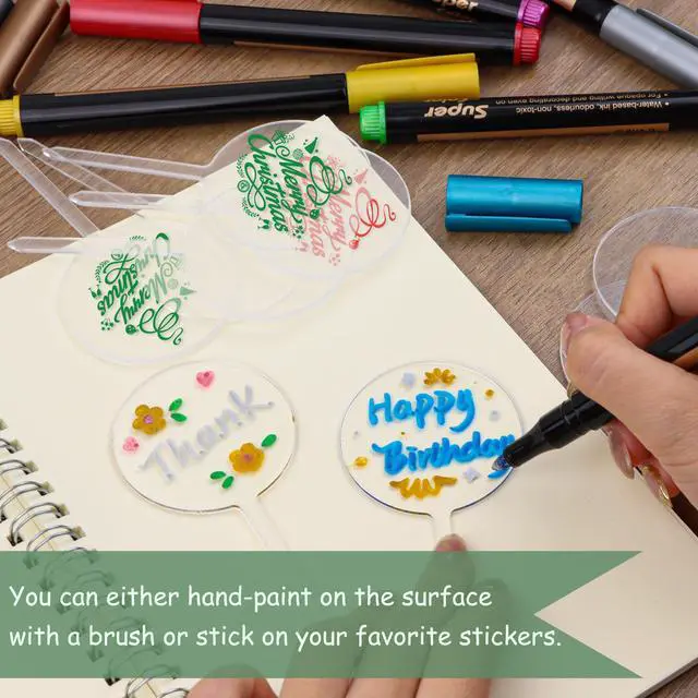 Alt view image 6 of 7 - Blank Acrylic Cupcake Toppers, 50 Packs Round Cupcake Topper with Sticks, DIY Dessert Table Cupcake Signs, Suitable for Birthdays, Weddings, Christmas, Baby Showers Cake Decoration