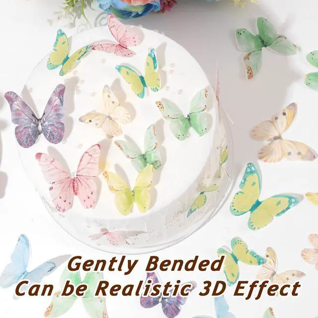 Alt view image 3 of 5 - 40Pcs Wafer Paper Butterfly Cupcake Cake Toppers Edible Butterflies for Cake Decorations Colorful Butterfly for Wedding Birthday Party Cupcakes Decorating Supplies(Mix Color & Size)