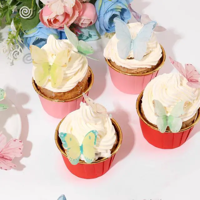 Alt view image 4 of 5 - 40Pcs Wafer Paper Butterfly Cupcake Cake Toppers Edible Butterflies for Cake Decorations Colorful Butterfly for Wedding Birthday Party Cupcakes Decorating Supplies(Mix Color & Size)