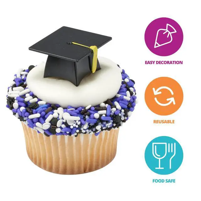 Alt view image 2 of 7 - Grad Hat Cupcake Toppers, 24 Graduation Cake Pics, Black Grad Hat DecoPics, Food Safe Cake Decorations - 24 Pack