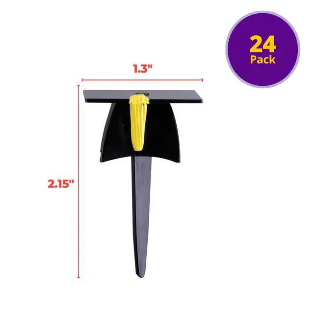 Alt view image 3 of 7 - Grad Hat Cupcake Toppers, 24 Graduation Cake Pics, Black Grad Hat DecoPics, Food Safe Cake Decorations - 24 Pack