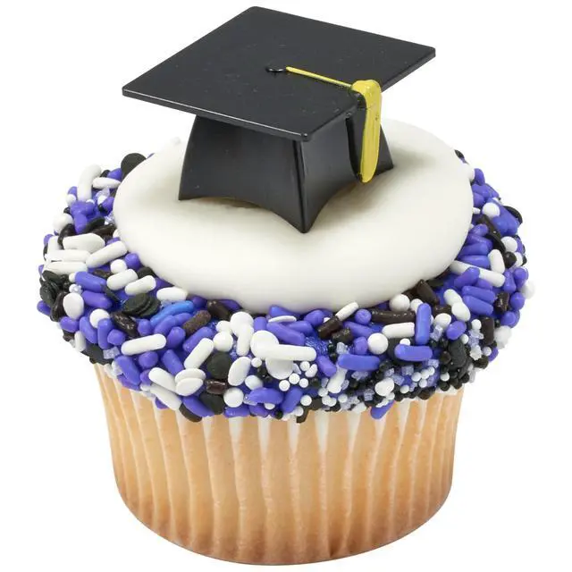 Alt view image 6 of 7 - Grad Hat Cupcake Toppers, 24 Graduation Cake Pics, Black Grad Hat DecoPics, Food Safe Cake Decorations - 24 Pack
