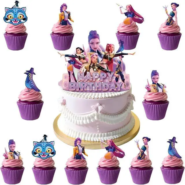 Main image of 25 Pcs Anime Cake Decorations, Cute Happy Birthday Cake Toppers, You Will Receive 1 Cake Topper and 24 Cupcake Decorations.