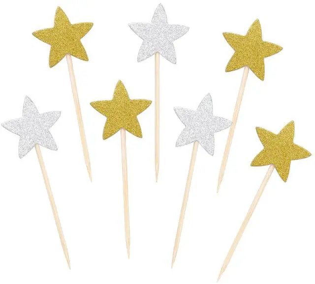 Main image of 50 Pcs Star Cupcake Toppers Glitter Twinkle Star Cupcake Picks for Wedding Baby Shower Birthday Party(Gold,Silver)