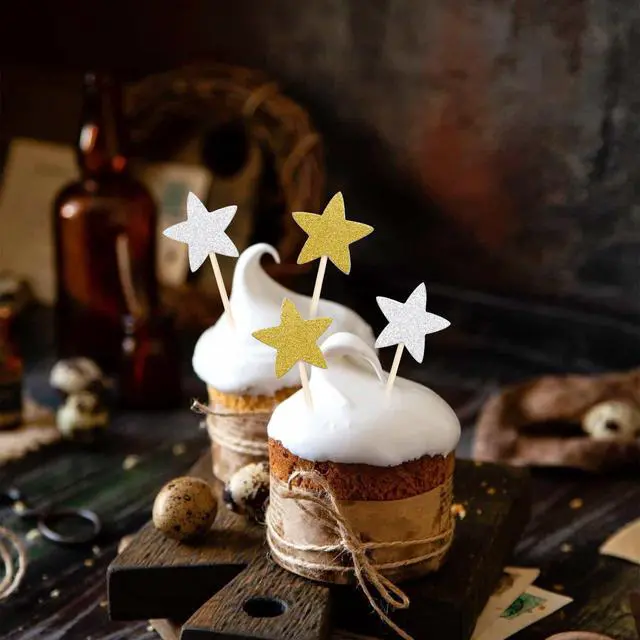 Alt view image 3 of 7 - 50 Pcs Star Cupcake Toppers Glitter Twinkle Star Cupcake Picks for Wedding Baby Shower Birthday Party(Gold,Silver)