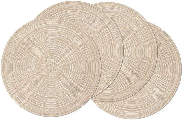 Main image of Round Braided Placemats Set of 4 Washable Place Mats for Dining Tables 15 inch Non Slip Kitchen Table Mats (Beige, 4)