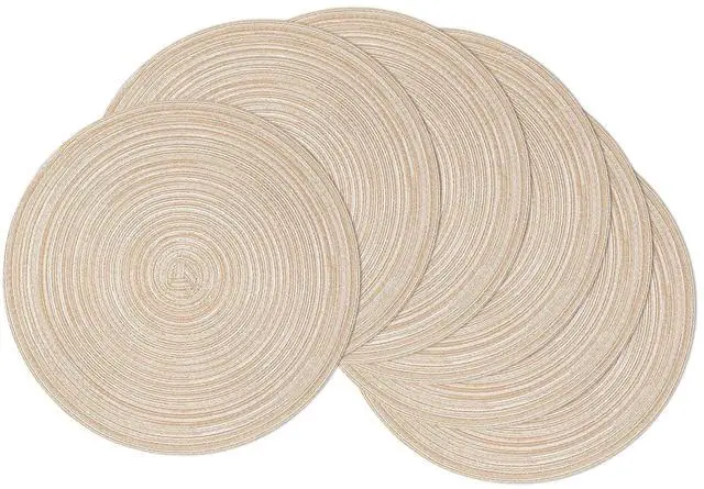 Main image of 15 inch Round Placemats Set of 6, Cotton Polyester Woven Braided Place Mats, Washable Heat Resistant Circle Table Mats for Dining Table (Beige, 6)