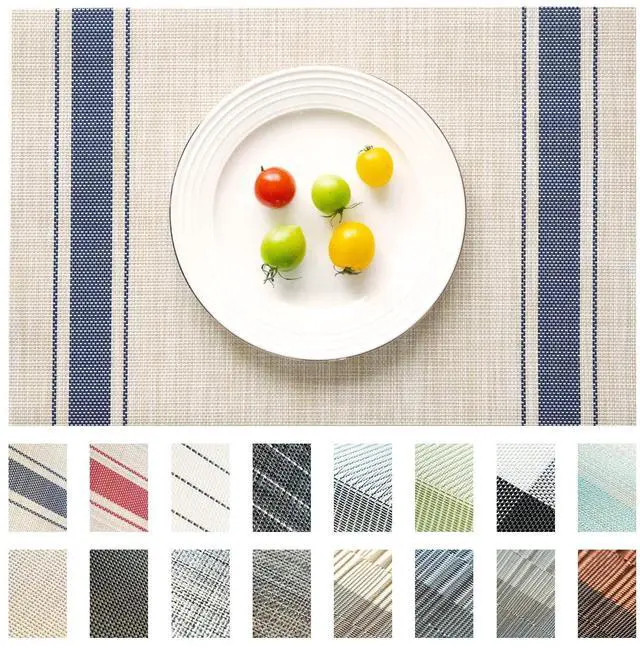 Main image of Placemats Set of 4 Vinyl/Plastic Woven Place Mats for Kitchen Table Indoor/Outdoor Washable Placemat Wipeable Dining Table Mats (Khaki Blue,4)