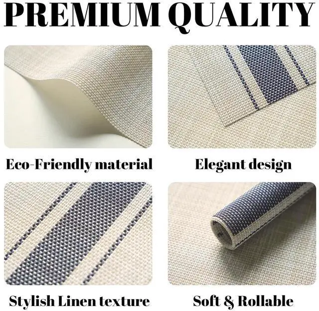 Alt view image 2 of 7 - Placemats Set of 4 Vinyl/Plastic Woven Place Mats for Kitchen Table Indoor/Outdoor Washable Placemat Wipeable Dining Table Mats (Khaki Blue,4)