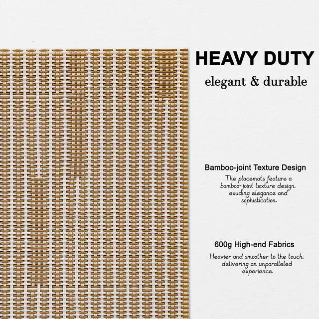 Alt view image 2 of 7 - Placemats Set of 4, Vinyl Woven Heat-Resistant Place Mats | Washable Wipeable PVC Table Mats, Non Slip Placemat for Kitchen Dining Indoor Outdoor Table (Beige Light Brown, Set of 4)
