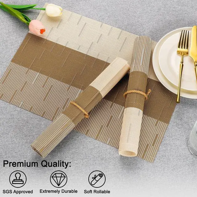 Alt view image 6 of 7 - Placemats Set of 4, Vinyl Woven Heat-Resistant Place Mats | Washable Wipeable PVC Table Mats, Non Slip Placemat for Kitchen Dining Indoor Outdoor Table (Beige Light Brown, Set of 4)