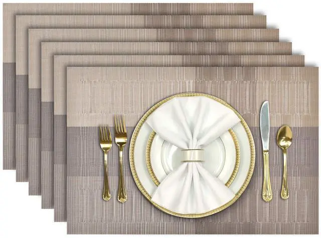 Main image of Placemats, Placemats Set of 6, Heat Resistant Place Mats, Washable PVC Table Mats, Woven Vinyl Plastic Placemats for Dining Table, Non-Slip Stain Resistant Kitchen Table Placemats Easy to Clean