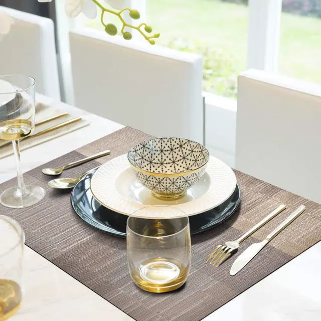 Alt view image 7 of 7 - Placemats, Placemats Set of 6, Heat Resistant Place Mats, Washable PVC Table Mats, Woven Vinyl Plastic Placemats for Dining Table, Non-Slip Stain Resistant Kitchen Table Placemats Easy to Clean