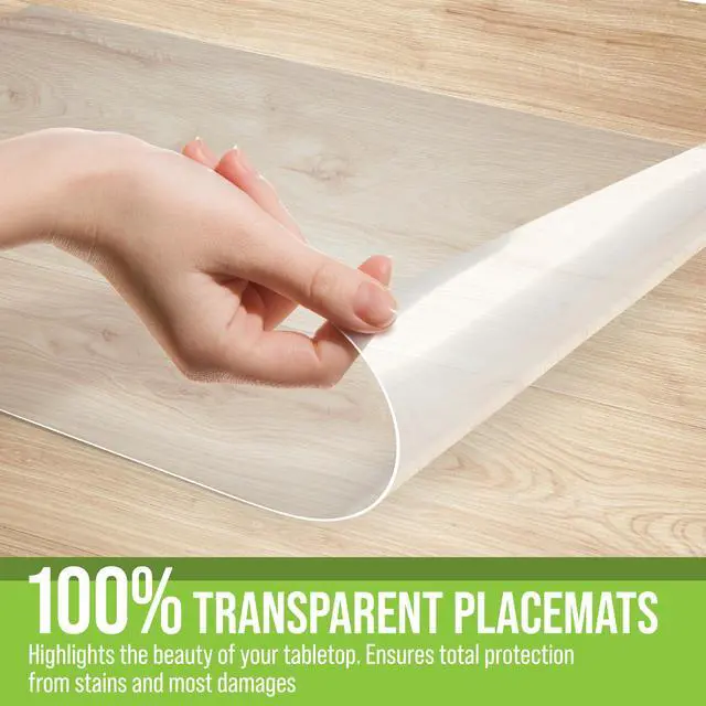 Alt view image 5 of 7 - Clear Plastic Placemats Set of 2, 17.5x12 Transparent Vinyl Table Mats | Wipeable Vinyl Placemats, Crystal Clear Plastic Mat for Dining, Kitchen, Office, Shelves - Heat Resistant Table Place Mats