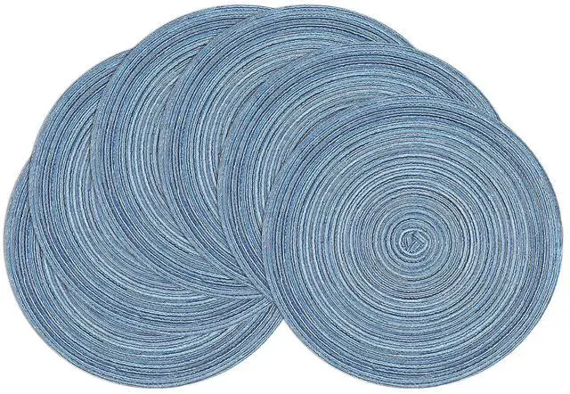 Main image of Round Braided Placemats Set of 6 Circle Place Mats Kitchen Table Mats for Dining Table Wedding Party (Blue Gray, 6)