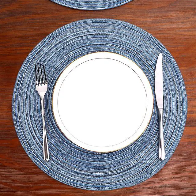 Alt view image 2 of 7 - Round Braided Placemats Set of 6 Circle Place Mats Kitchen Table Mats for Dining Table Wedding Party (Blue Gray, 6)