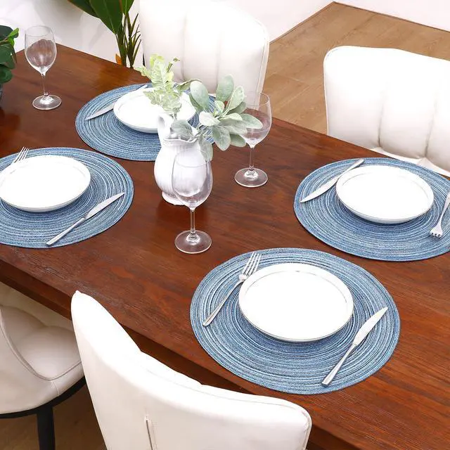 Alt view image 5 of 7 - Round Braided Placemats Set of 6 Circle Place Mats Kitchen Table Mats for Dining Table Wedding Party (Blue Gray, 6)