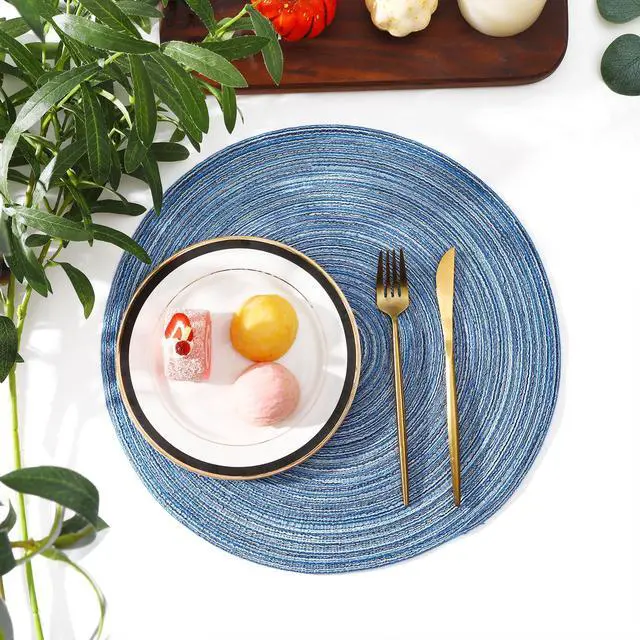 Alt view image 7 of 7 - Round Braided Placemats Set of 6 Circle Place Mats Kitchen Table Mats for Dining Table Wedding Party (Blue Gray, 6)