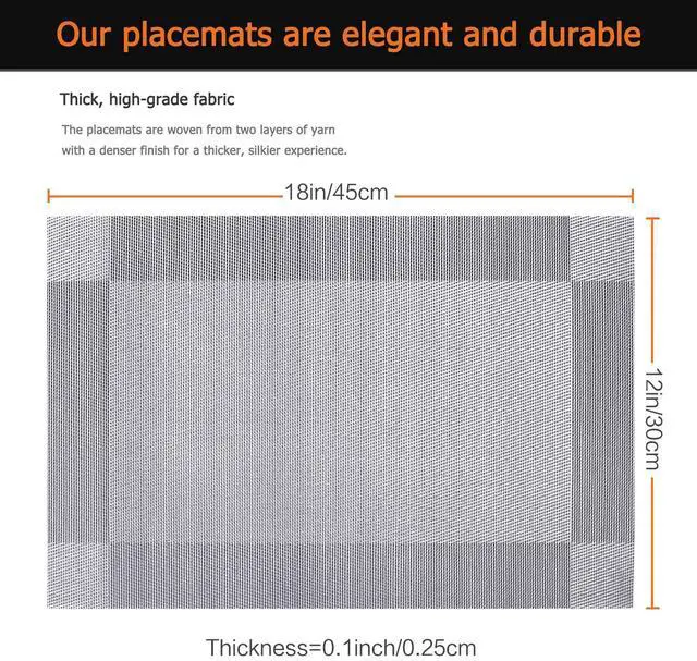 Alt view image 3 of 7 - Silver Grey Vinyl Placemats Set of 6, Heat Resistant Table Placemats | 18x12 inch place mats set of 6,vinyl silver grey table mats, non slip heat resistant washable wipeable dining table placemats