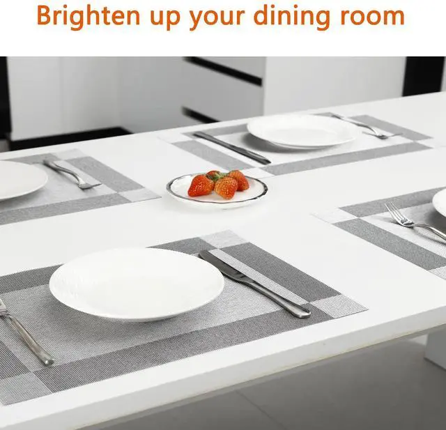 Alt view image 6 of 7 - Silver Grey Vinyl Placemats Set of 6, Heat Resistant Table Placemats | 18x12 inch place mats set of 6,vinyl silver grey table mats, non slip heat resistant washable wipeable dining table placemats