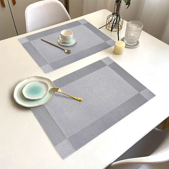 Alt view image 7 of 7 - Silver Grey Vinyl Placemats Set of 6, Heat Resistant Table Placemats | 18x12 inch place mats set of 6,vinyl silver grey table mats, non slip heat resistant washable wipeable dining table placemats