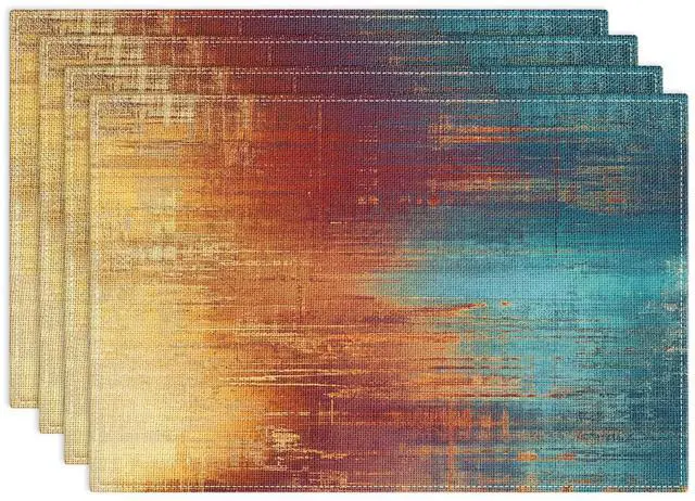 Main image of Farmhouse Placemats Set of 4, 12x18 Inch, Blue and Orange | Abstract Vintage Art Painting Table Mats for Outdoor Home Party Kitchen Dining Decoration