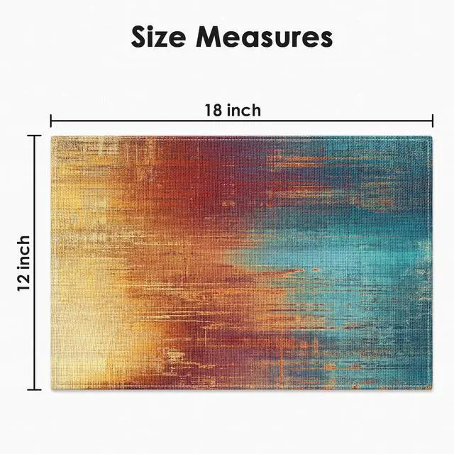 Alt view image 2 of 7 - Farmhouse Placemats Set of 4, 12x18 Inch, Blue and Orange | Abstract Vintage Art Painting Table Mats for Outdoor Home Party Kitchen Dining Decoration