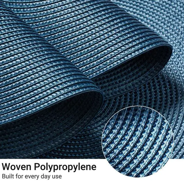 Alt view image 4 of 7 - Round Braided Placemats Set of 6 Table Mats for Dining Tables Woven Washable Non-Slip Place mats 15 in(Blue, 6pcs)