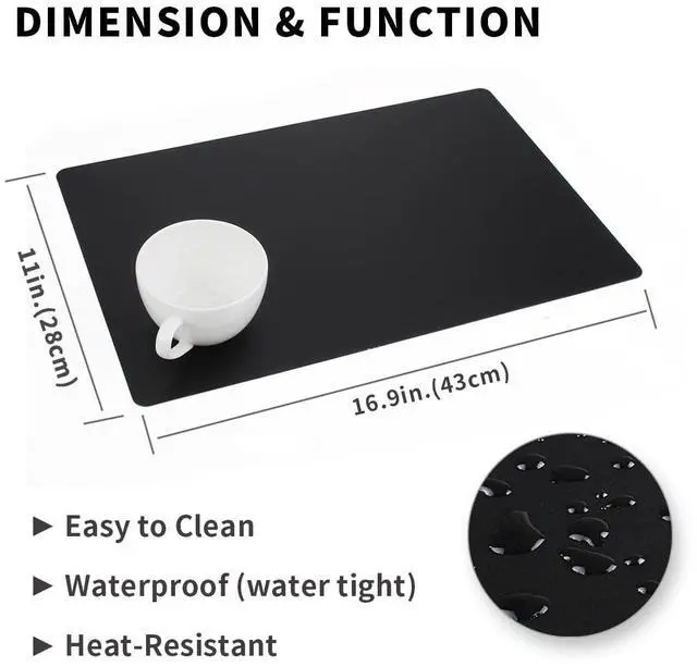 Alt view image 2 of 6 - Black Placemats Set of 4 wipeable Washable Wipe Clean Rectangle Table Mats for Indoor Outdoor Rectangular Waterproof Dark Placemat Easy Clean Polypropylene Plastic Place mats (4, Black)
