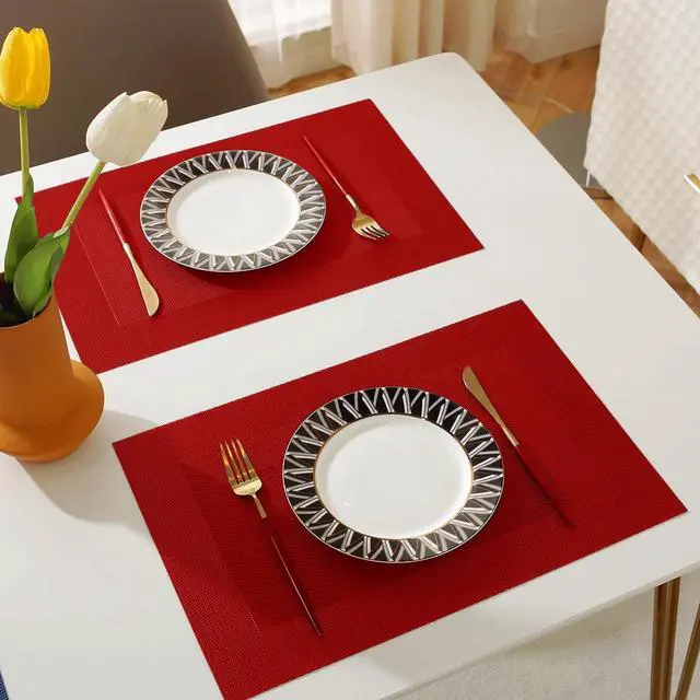 Alt view image 3 of 7 - Panda Vinyl Placemats Heat-Resistant Table Mats Washable Easy Clean Plastic Placemats for Dining Table Set of 4 (Red)