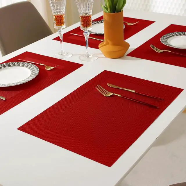 Alt view image 5 of 7 - Panda Vinyl Placemats Heat-Resistant Table Mats Washable Easy Clean Plastic Placemats for Dining Table Set of 4 (Red)