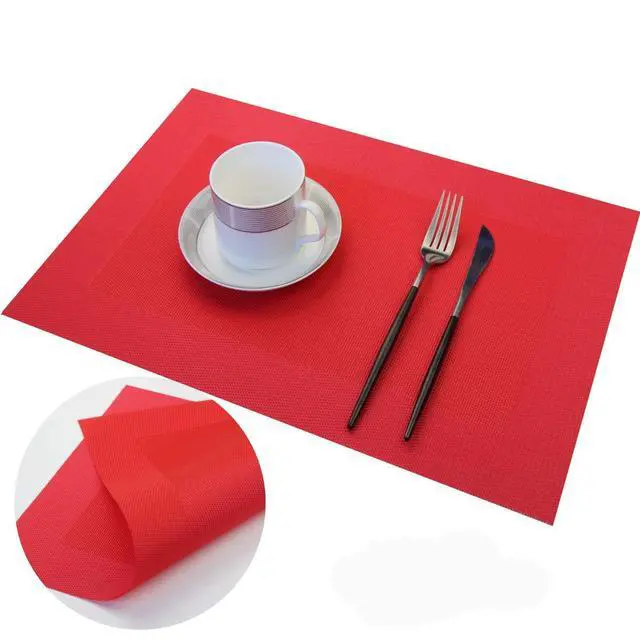 Alt view image 6 of 7 - Panda Vinyl Placemats Heat-Resistant Table Mats Washable Easy Clean Plastic Placemats for Dining Table Set of 4 (Red)